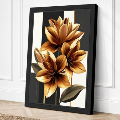 Golden Lotus Blooms Botanical - Wrapped Canvas