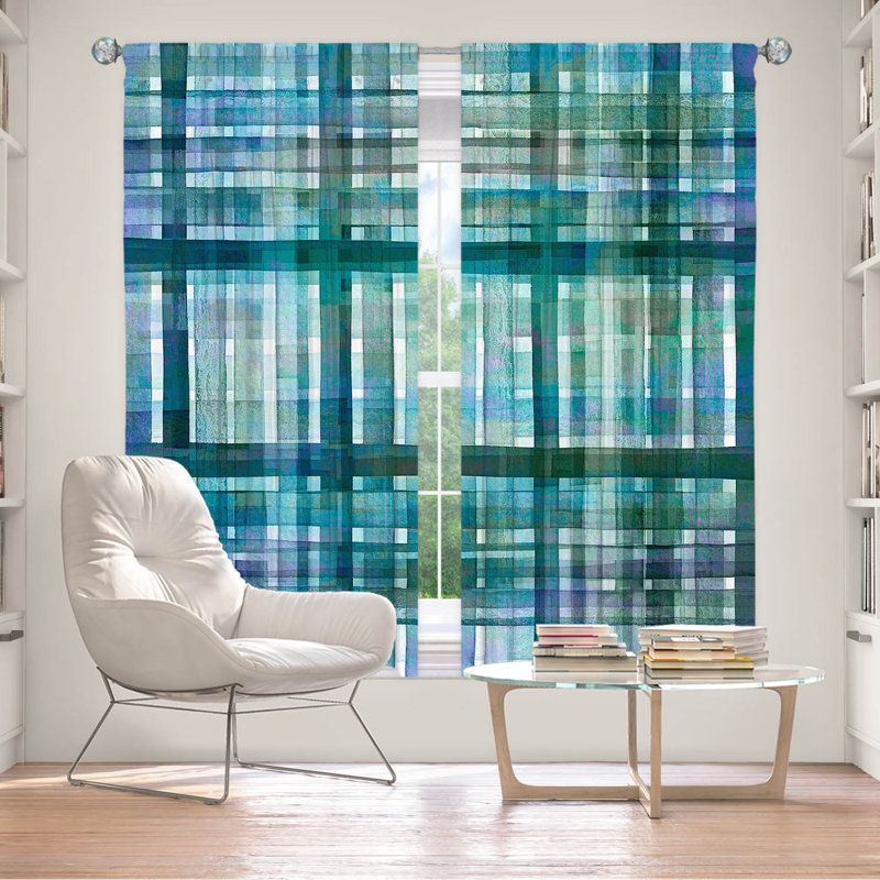 Room Darkening Curtain Pair, Blue/Green, 40" W x 52" L
