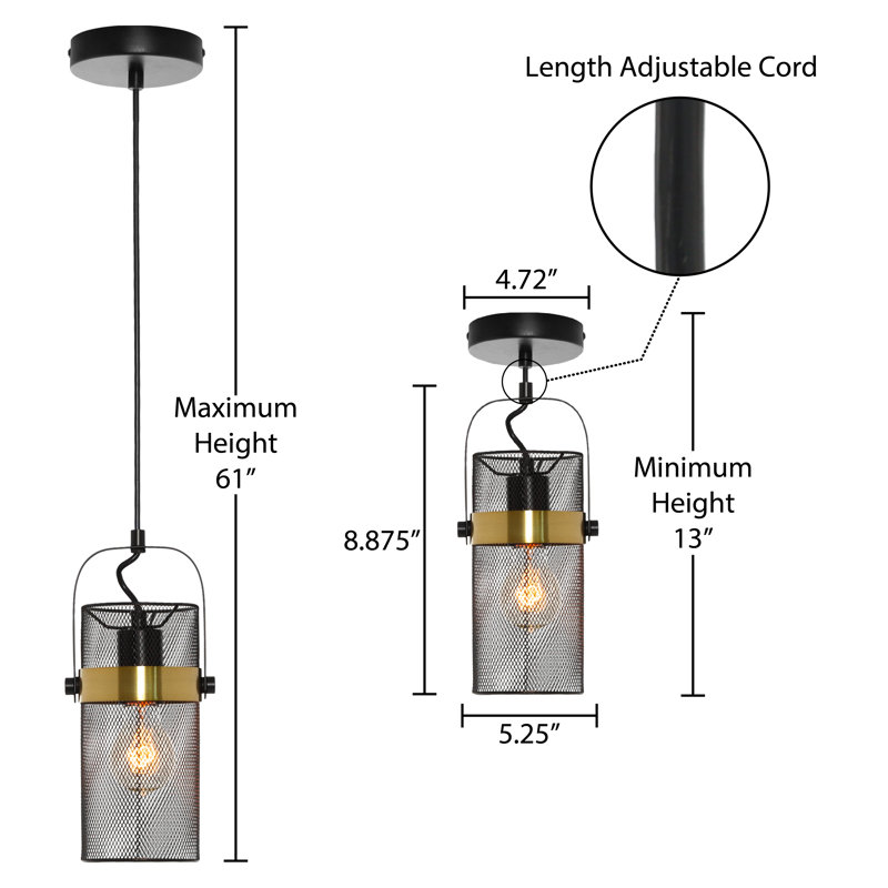 5.25"W Prendergast Black Painted Metal Mesh Drum Shade Pendant Light