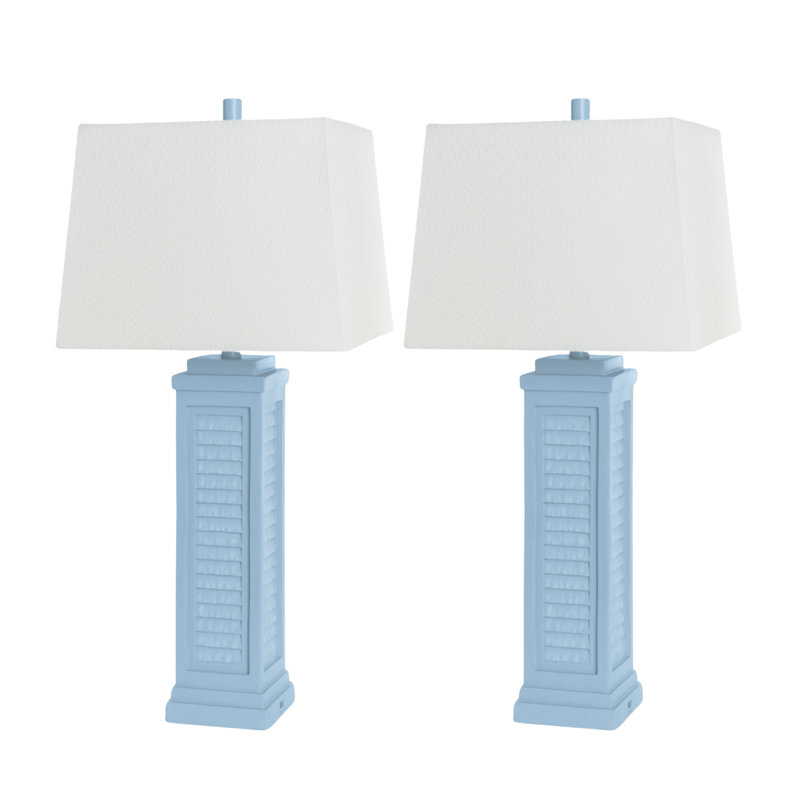 Tabetha Stunning Shutter USB Port Table Lamp with Linen Shade (Set of 2), Blue