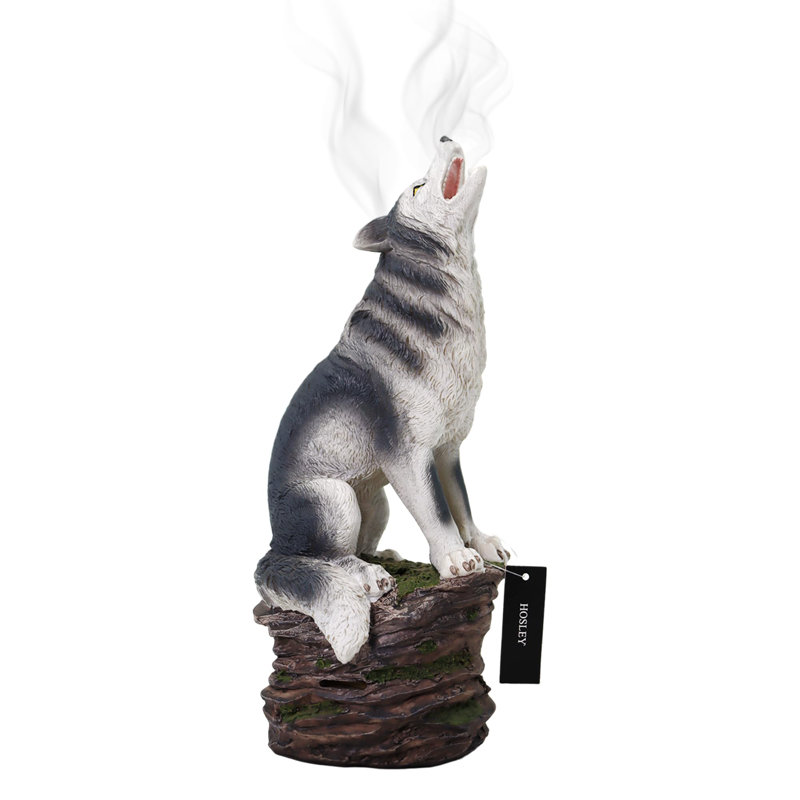 Brûleur d'encens, porte-encens cône, décoration loup en résine de 12 pouces de hauteur, ambiance aromatique, idéal pour la décoration intérieure, le bureau, le salon, le spa, l'espace de méditation, cadeau unique pour les amoureux de la nature