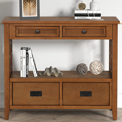 36'' Farmhouse Pine Wood Console Table Entry Sofa Table with 4 Drawers & 1 Storage Shelf for Entryway Living Room Bedroom Hallway Kitchen