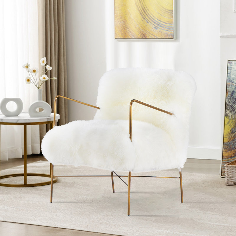 Fauteuil d'appoint rembourré en laine 24,5 po, Laine beige