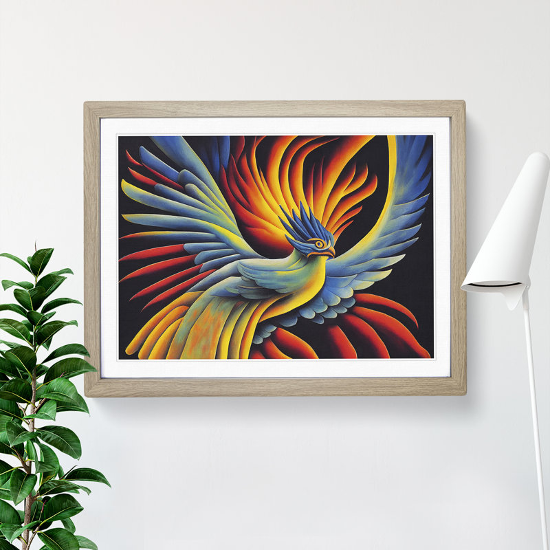 XH1022-8999X The Stellar Phoenix Bird Abstract - Single Picture Frame Print, 25cm H x 34cm W x 2cm D, Oak