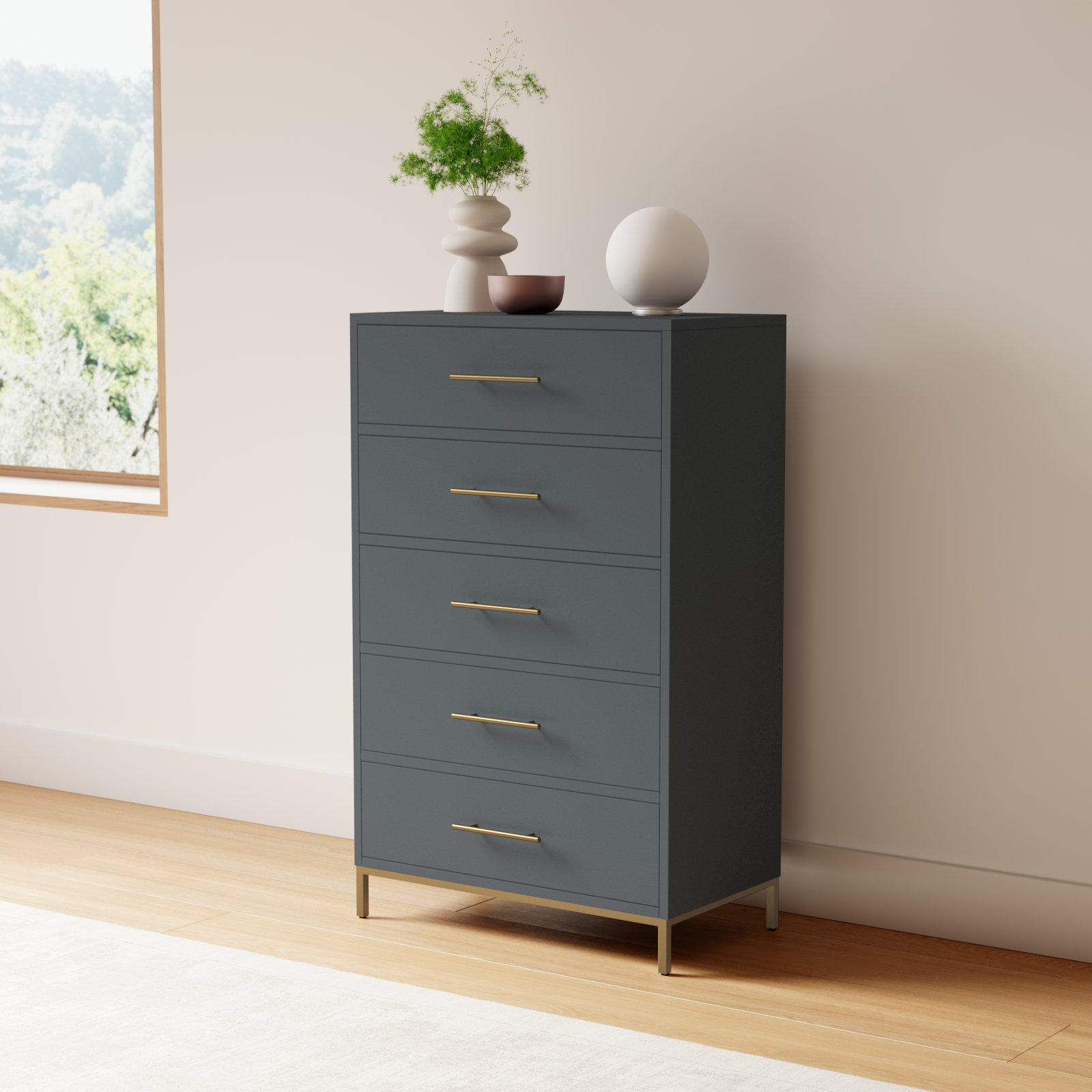 Marino 5 - Drawer Dresser, Slate Gray