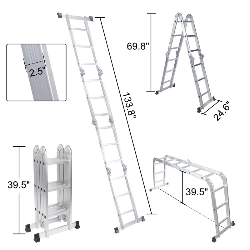 Échelle polyvalente 12,5 pi 7 en 1, échelle pliante en aluminium
