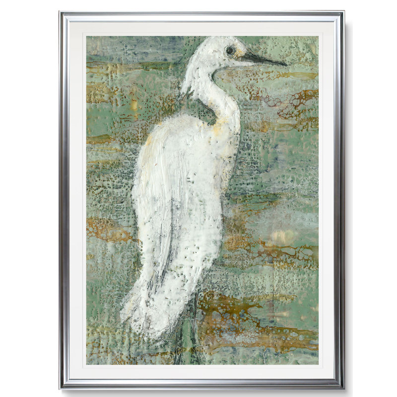 « textured héron ii », impression, H 30 po x l 22 po x P 1,5 po, Cadre argenté