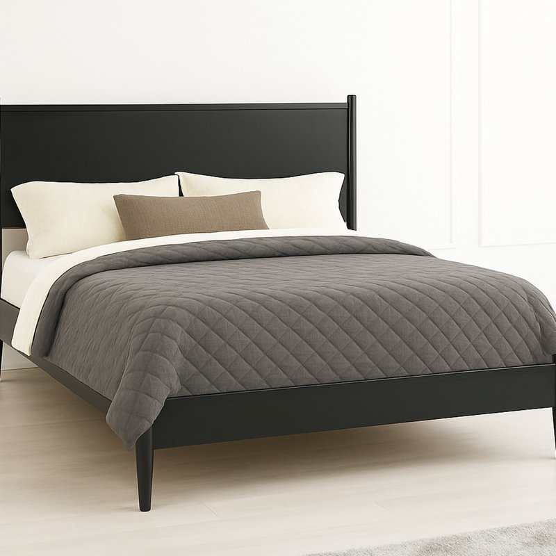 Eastern King Mid - Century Modern Platform Bed In Black, Round Tapered Legs, Slat Kit, No Box Spring For Bedroom Decor Black Bed, With Refresh