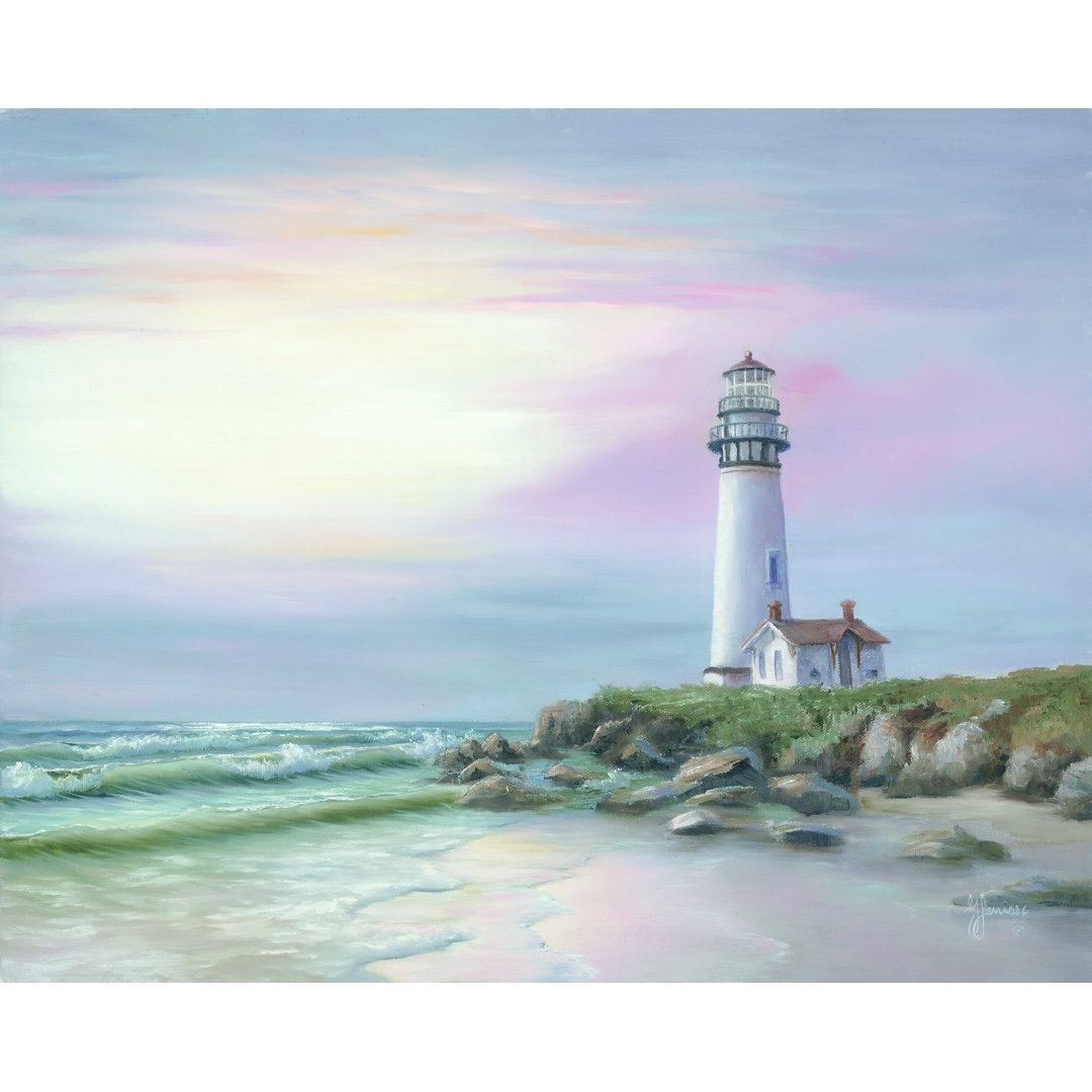 Lighthouse At Sunset - Wrapped Canvas Print Breakwater Bay 