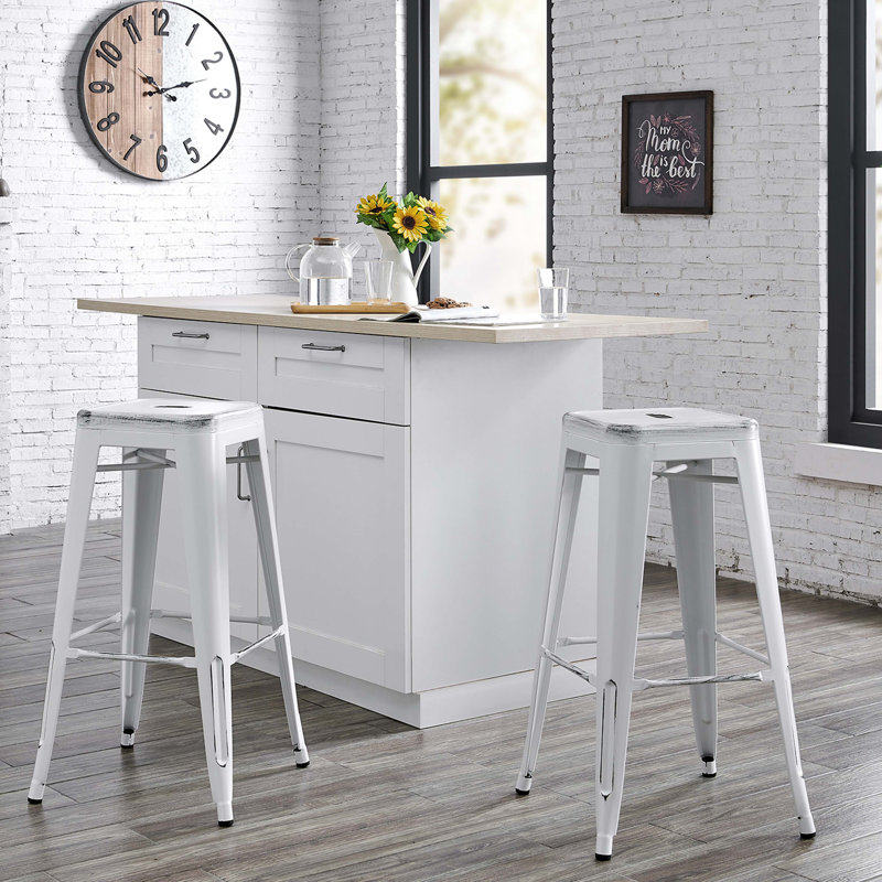 Backless Modern Light Weight Industrial Contemporary Rustic Vintage Costal Metal Bar Stools Without Back And 4 Leg Design(Only Dining Chairs)