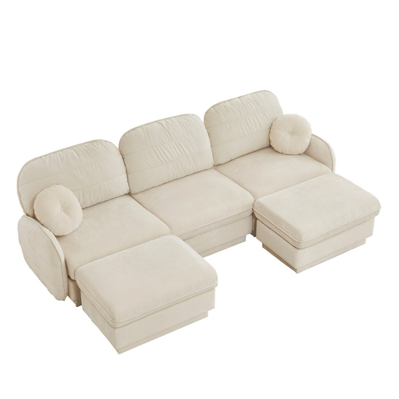 Canapé 105 po à 3 places avec 2 repose-pieds 105 po Chenille Cloud, Beige crème, H 37,4 po x l 105,1 po x P 57,8 po