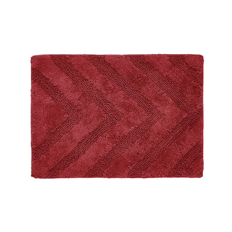 Tapis pour salle de bain touffeté à 100% coton Branston 1990 GSM avec envers antidérapant, certifié OEKO-TEX, lavable à la machine, motif à chevrons luxueux, tapis de salle de bain ultra doux et absorbant, rectangle 24 po x 40 po, rouge