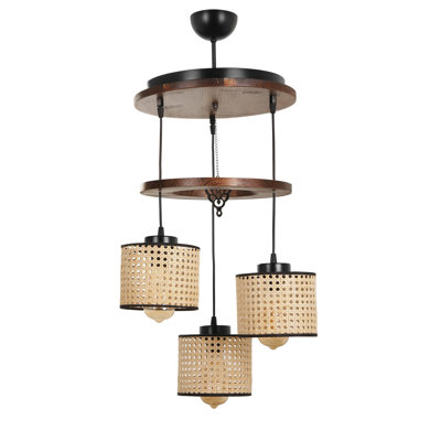 Lustre rustique de style sud-ouest avec structure en bois, hauteur réglable, 27,6 po de diamètre x 31,5 po de hauteur | Couleur rétro, douille E27 (40 W maximum) | Parfait pour la décoration intérieure et les solutions d'éclairage élégantes