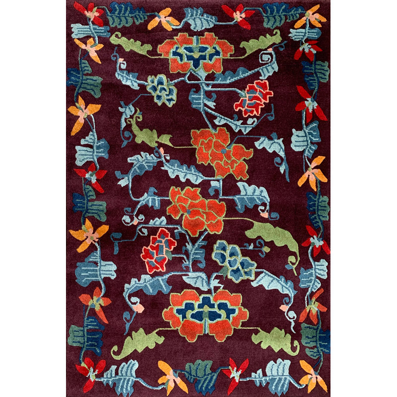 TIBETAN FLORAL PLUM, Rectangle 6' x 9'
