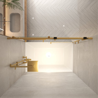 Porte de baignoire coulissante sans cadre de 56 à 60 po x 66 po, porte de douche pour baignoire, verre trempé transparent de 5/16 po (8 mm), cadre en acier inoxydable, or brossé