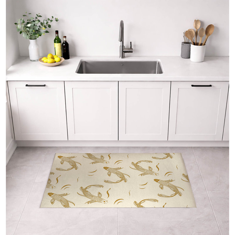 Tapis de cuisine Koi Fish, Rectangle 5' x 7', Golden Ochre Animal Print