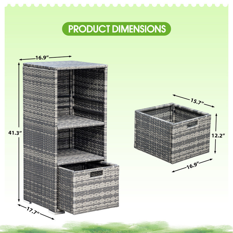 Organisateur de rangement imperméable en rotin, Gris