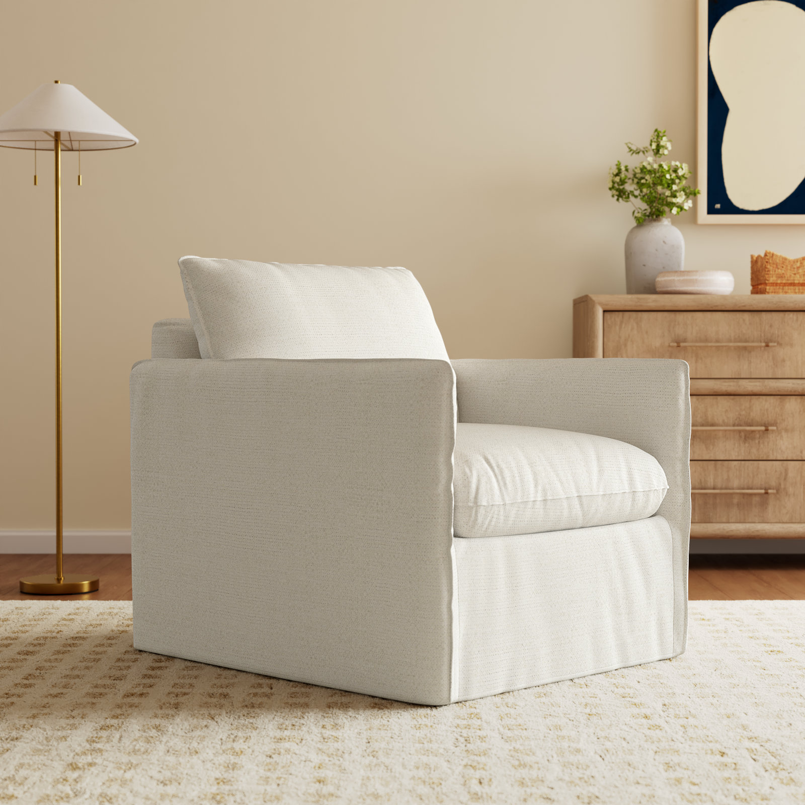 Bellatrix Upholstered Armchair, Lena Off White Performance Linen Blend