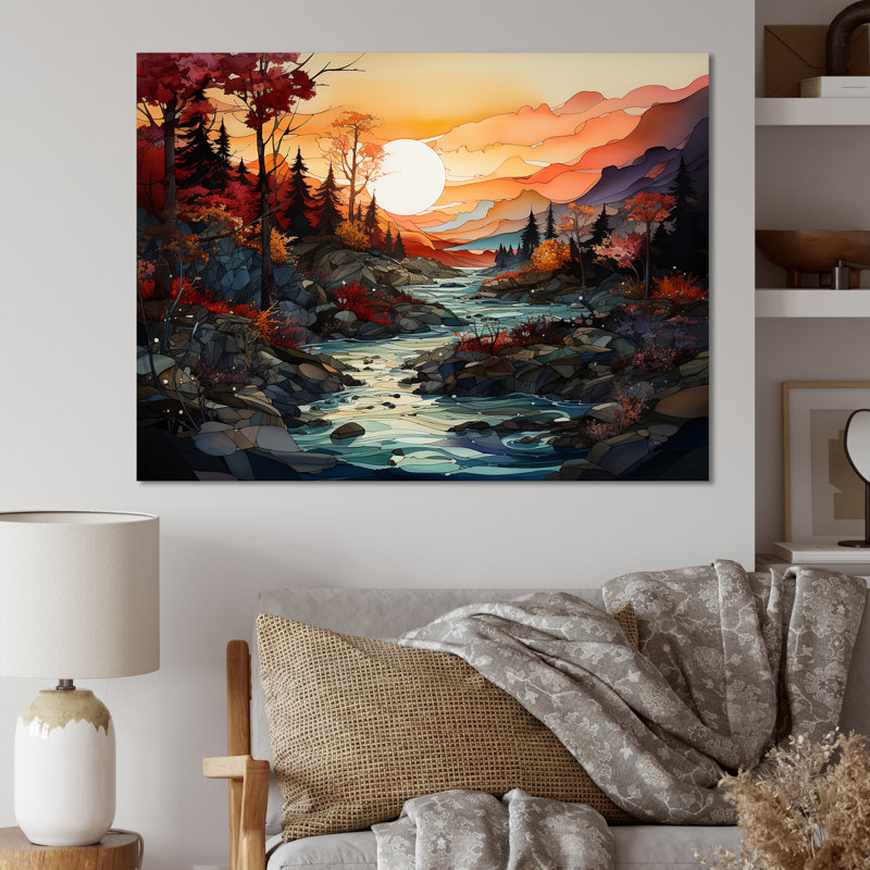 Coucher de soleil sur l'horizon coloré sur toile, H 30 po x l 40 po x P 1,5 po, Toile tendue
