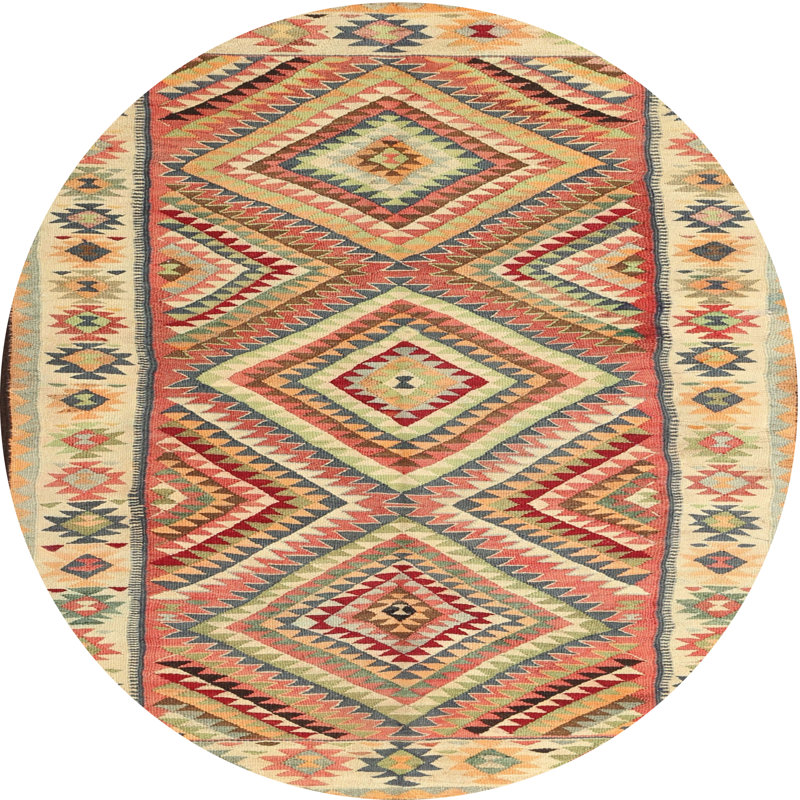 Tapis contemporain rouge / gris / safran, Rond 6 pi