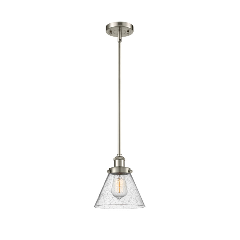 Mini-luminaire suspendu à tige 1 lumière 8 po Ballston Urban Cone, Grainé, DEL, Nickel satiné brossé
