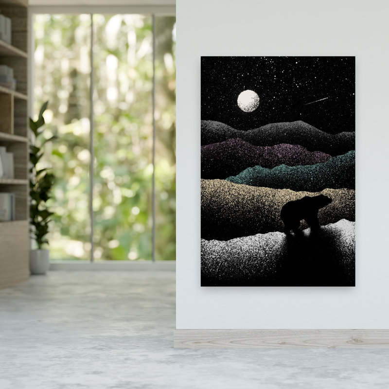 Bear Under Starry Night Abstract Contemporary Bear Landscape Mountain Wall Art Print, 152.4cm H x 101.6cm W