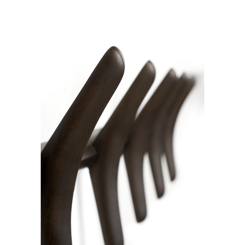 Pi 5 - Hook Wall Mounted Coat Rack, Varnish Dark Brown Tainted