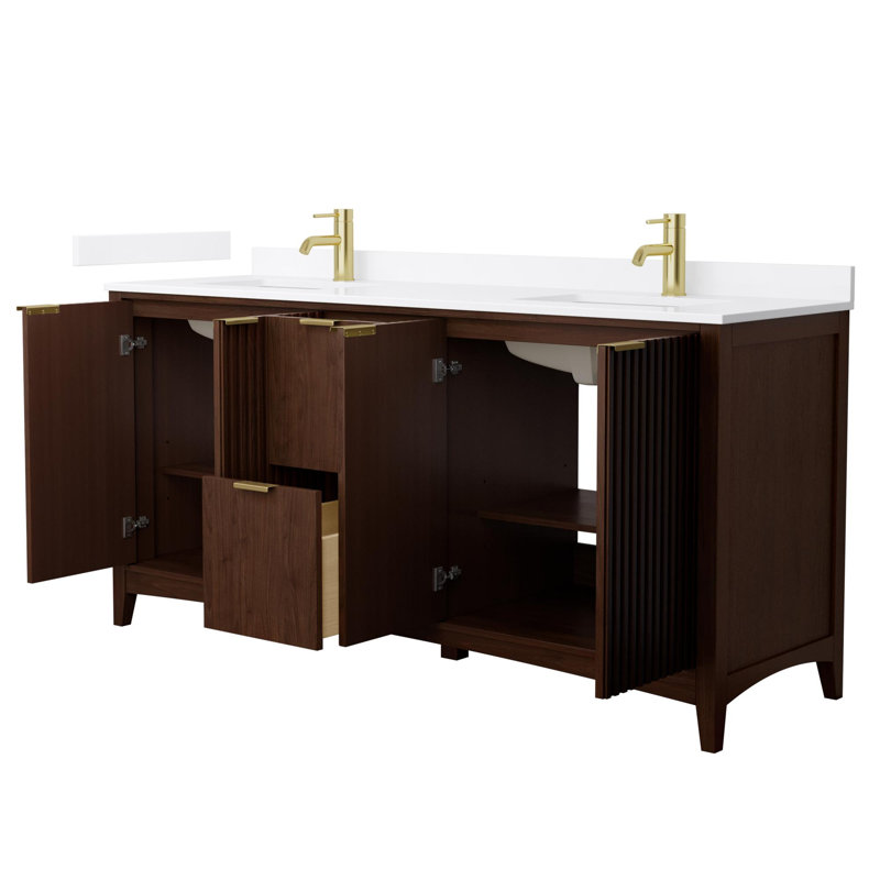 Palmilla 72" Freestanding Double Bathroom Vanity with Quartz Top, Brushed Gold, Brown