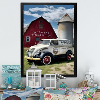 Camion à lait à la grange - photographie sur toile