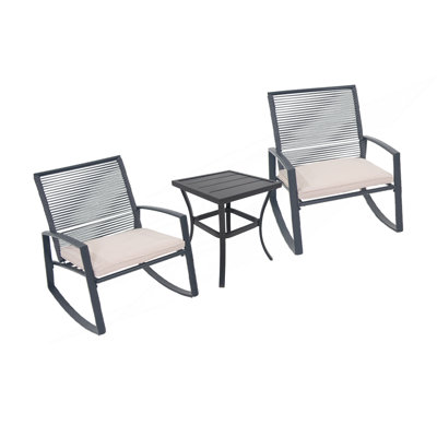 2-Person Outdoor Patio Bistro Metal Rocking Conversation Set With Table