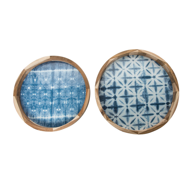 Wood 16 in. Multicolor Spring Trays with Patterns Set of 2