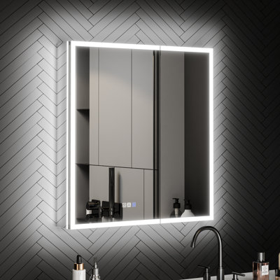 LED Recessed or Surface Frameless Medicine Cabinet with Mirror and Defogger, Magnifying Mirror, Adjustable Shelves, USB & Outlet