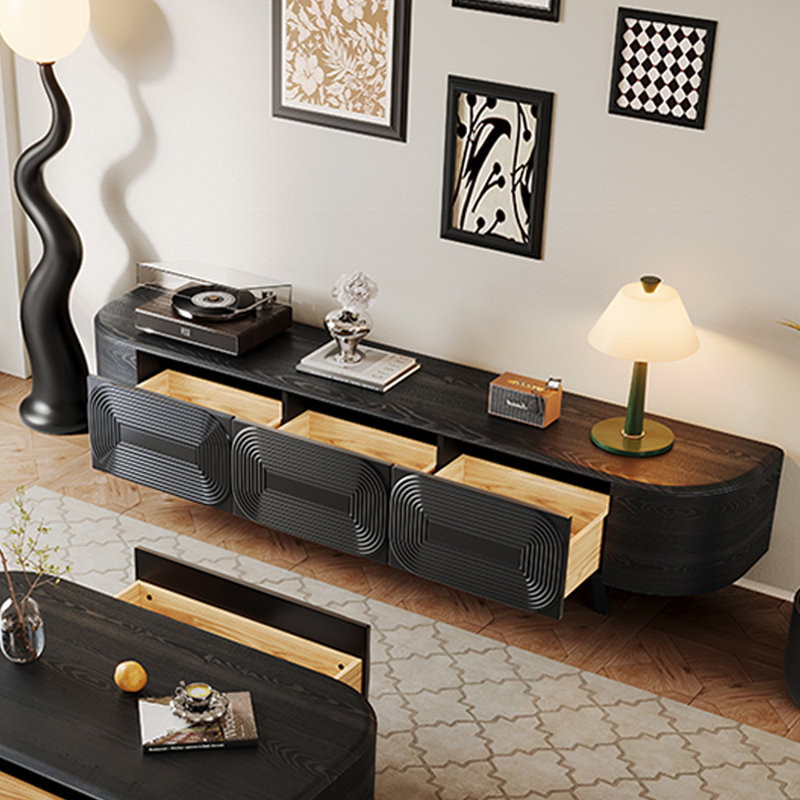 Meuble télé noir de style rétro avec rangement spacieux