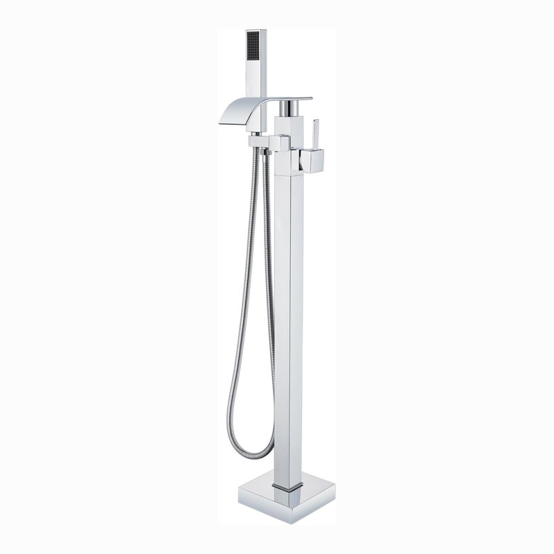 Arlennart Chrome Floor Mount Shower Faucet - Freestanding Single Handle Dual Function Shower System with Handheld Shower Head for Bathroom Bathtub