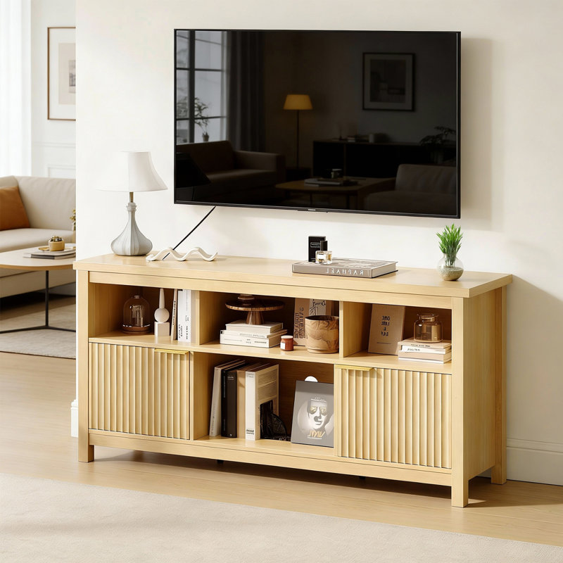 Oak TV Stand 4 Shelves 2 Doors For 55~65 Inch Tvs.