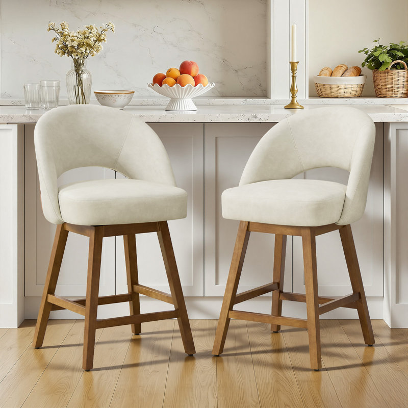 360° Rotating Hollow Back Bar Stool, Made Of Rubberwood With A Load-Bearing Capacity Of 160 KG, Beige