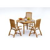 2 Seats 3 Pcs Grade-A Teak Wood Dining Set: 52" Round Table And 2 Marley Folding Reclining Arm Chairs #11MR1102