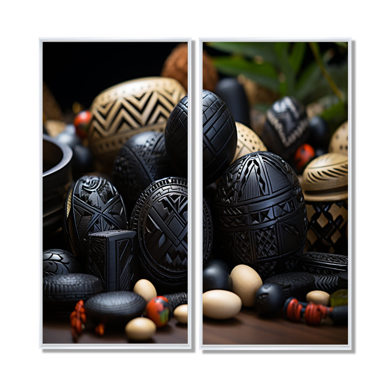 Bijoux africain - impressions sur toile noires, 40" H x 40" W, Impression encadrée flottante, White