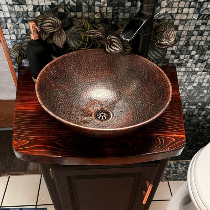 14" Round Copper Bath Sink Brushed Sedona, Matching Faucet & Dain Included