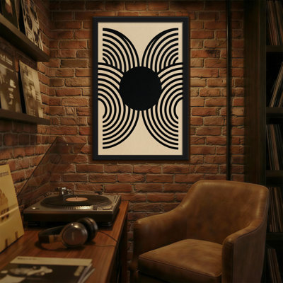 Abstract Concentric Circles Symmetrical Black And Beige Pattern
