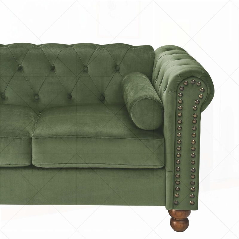 Jumal Velvet Sofa, Green, 28" H x 58" W x 30" D