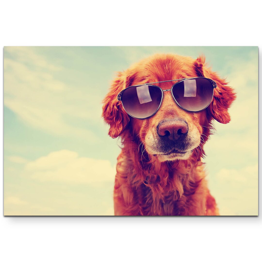 Leinwandbild Golden Retriever mit Sonnenbrille