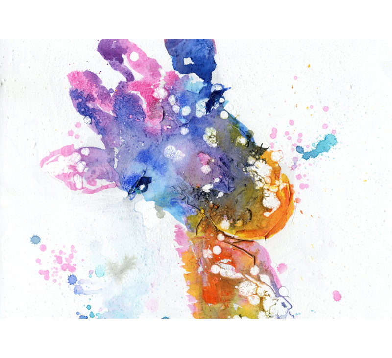 Abstrait girafe avec éclaboussures de couleurs - Art sur toile moderne, H 48 po x l 36 po