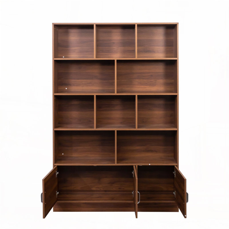 70.87" Tall Bookshelf with 10 Cubes and 3 Doors, 4-Tier Bookshelf, Open Shelf Bookcase with Cabinet