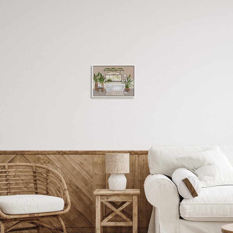 «Lather Rinse Soak Bathroom Greenery» par Pam Britton - cadre flottant, impression sur bois, L 14 po x H 11 po x P 1,5 po