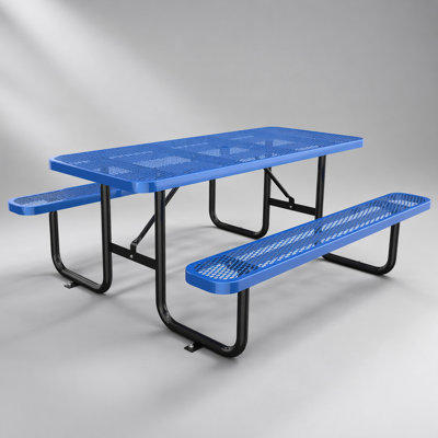 Ensemble de table longue et de chaises bleu durable de 6 pi avec trou pour parasol pour l'extérieur
