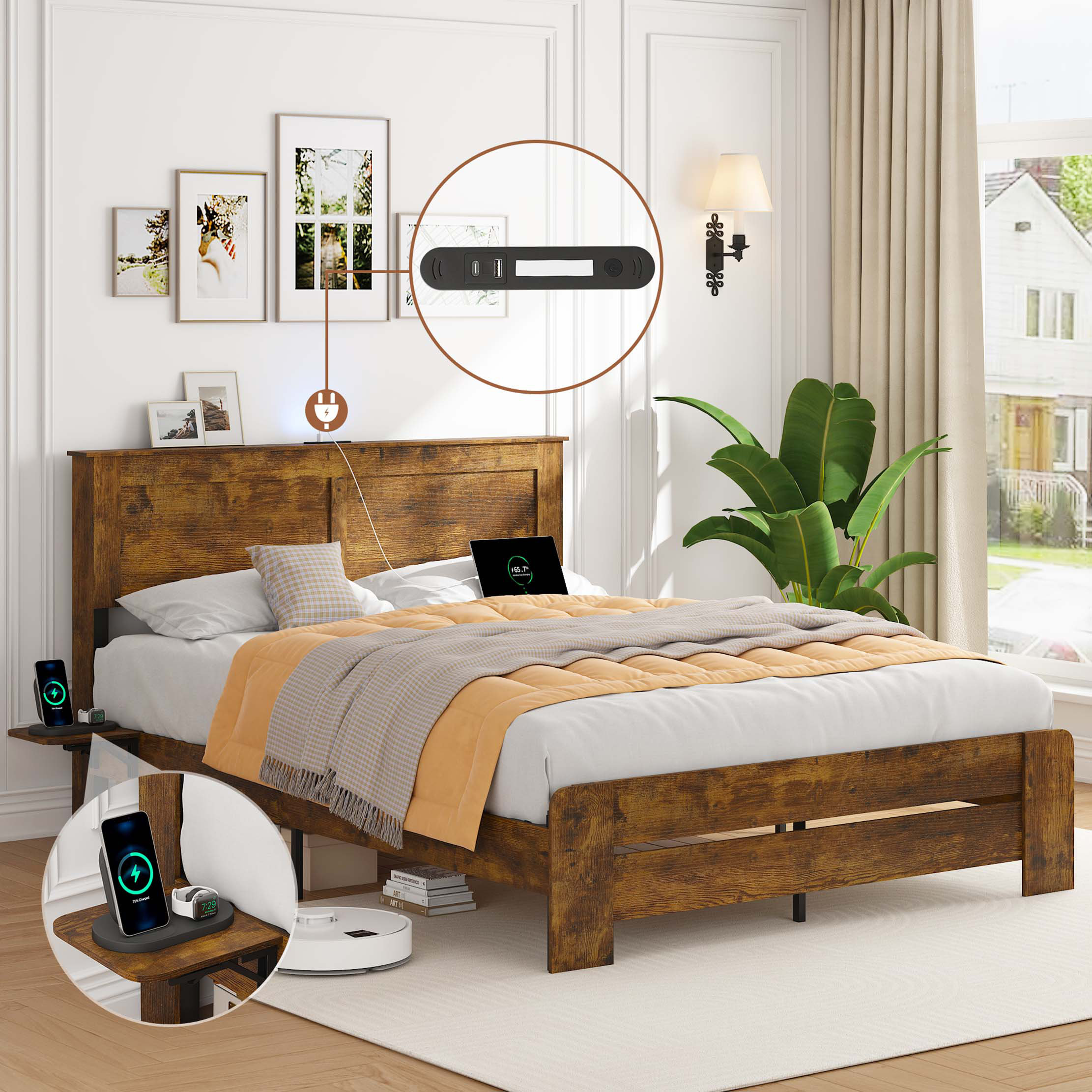 Latitude Run® Farmhouse King Size Bed Frame with Headboard Storage ...