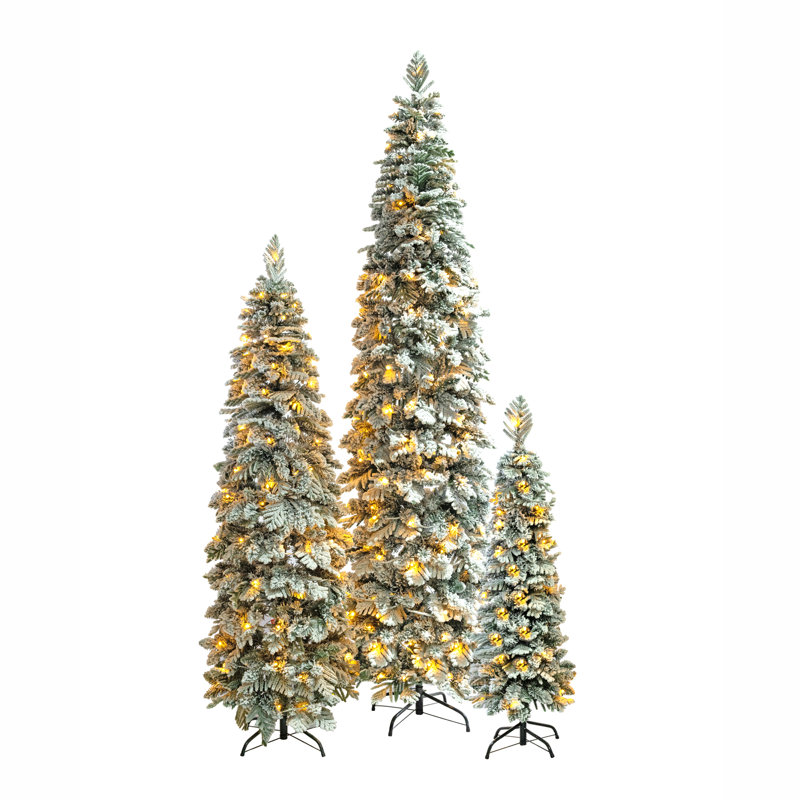 Ensemble de 3 sapins de Noël artificiels en flocons pré-éclairés
