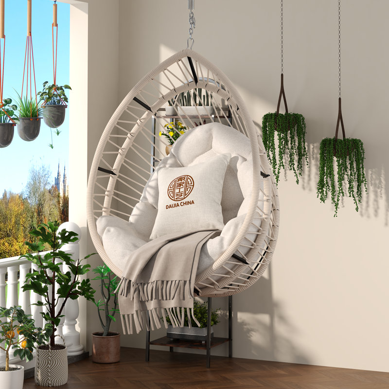 Balancelle d'extérieur en rotin, Beige, Blanc cassé