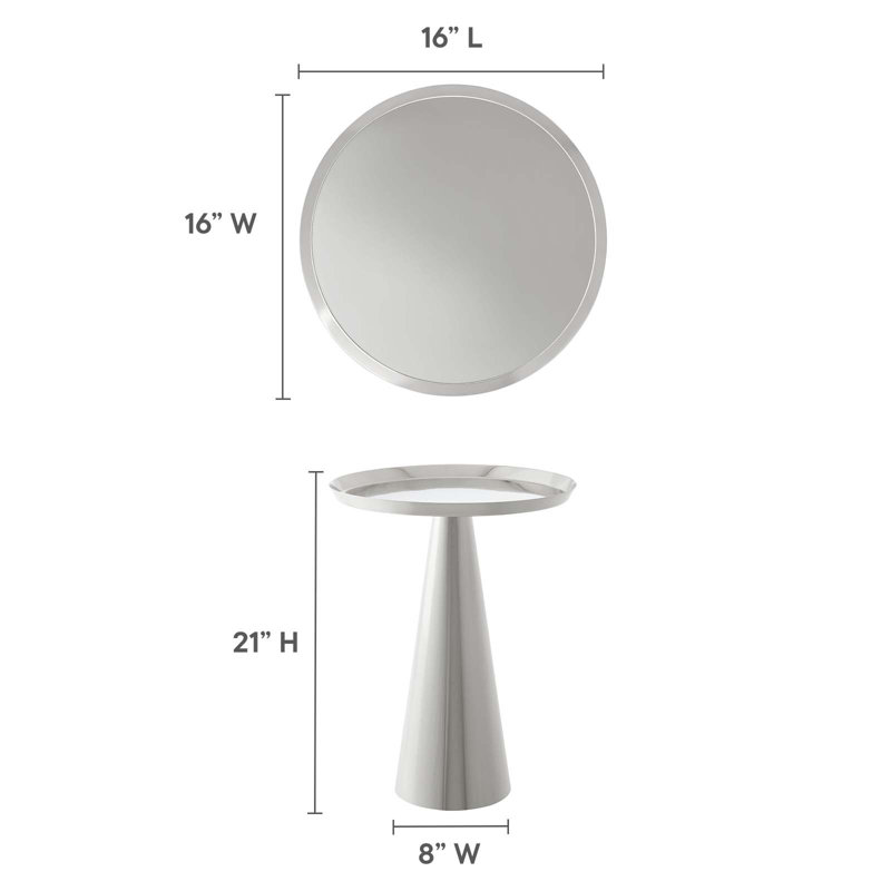 Nickel Round Metal Pedestal Side Table with Storage